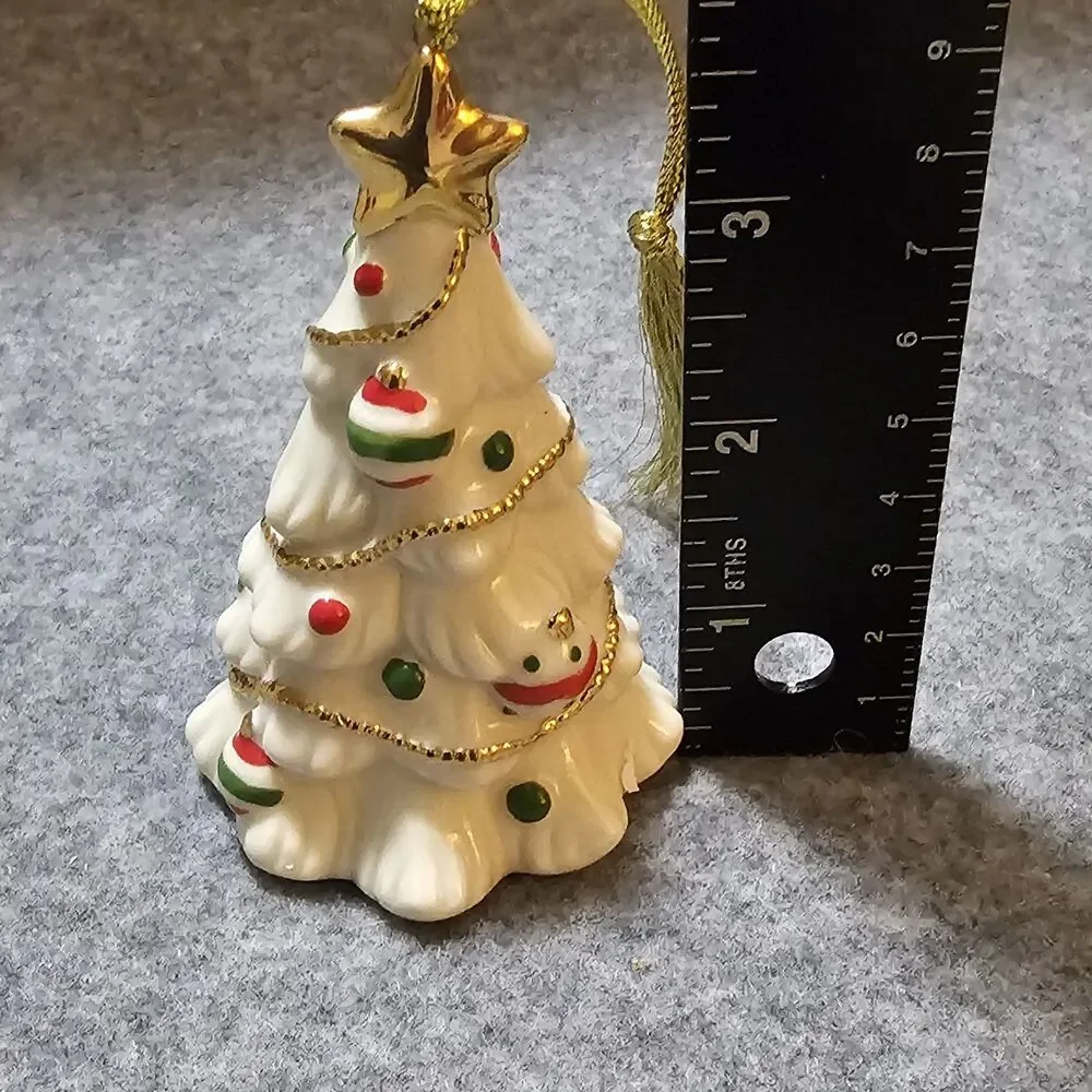Lenox China Decorated Christmas Tree with Gold Trim & Star Ornament